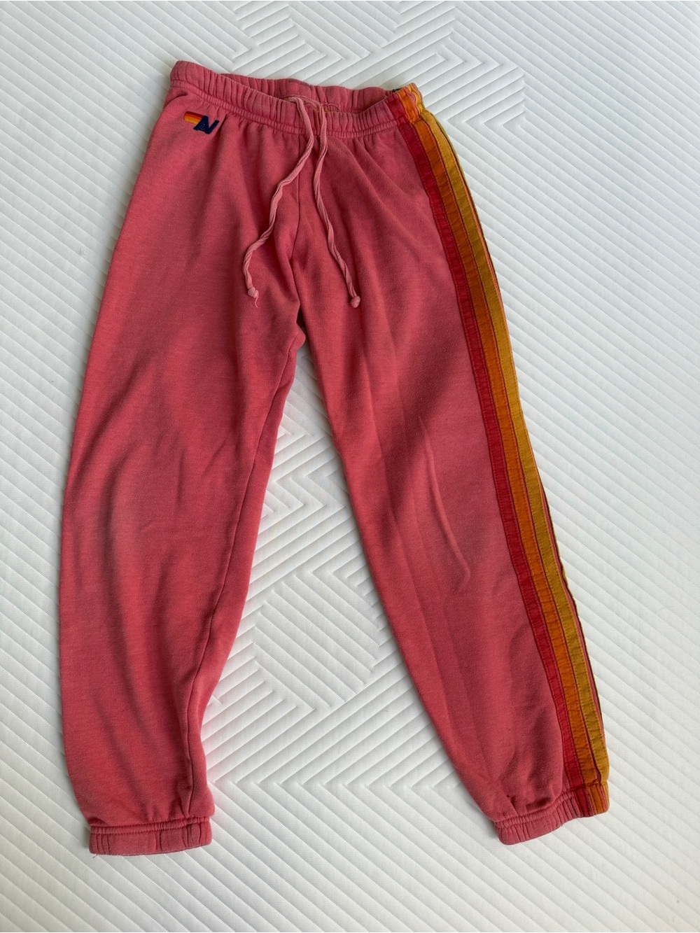 Aviator Nation Coral Pink XS Sweatpants with Sunset Stripe Trim